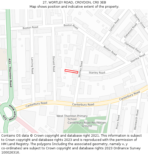 27, WORTLEY ROAD, CROYDON, CR0 3EB: Location map and indicative extent of plot