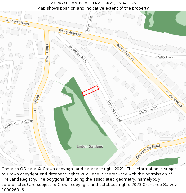27, WYKEHAM ROAD, HASTINGS, TN34 1UA: Location map and indicative extent of plot