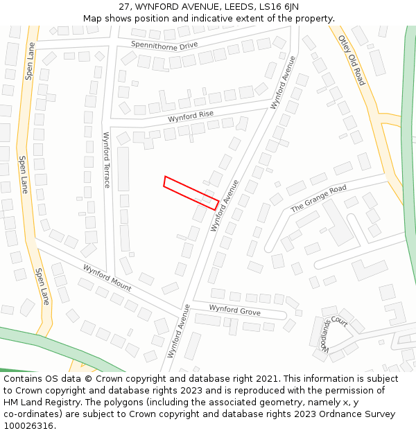 27, WYNFORD AVENUE, LEEDS, LS16 6JN: Location map and indicative extent of plot