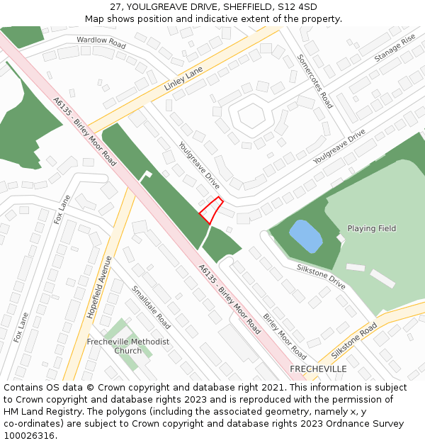 27, YOULGREAVE DRIVE, SHEFFIELD, S12 4SD: Location map and indicative extent of plot