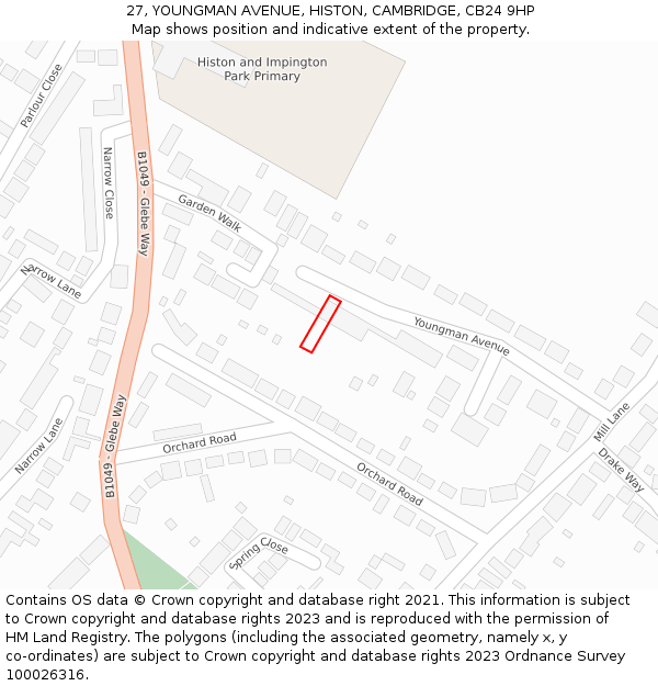 27, YOUNGMAN AVENUE, HISTON, CAMBRIDGE, CB24 9HP: Location map and indicative extent of plot