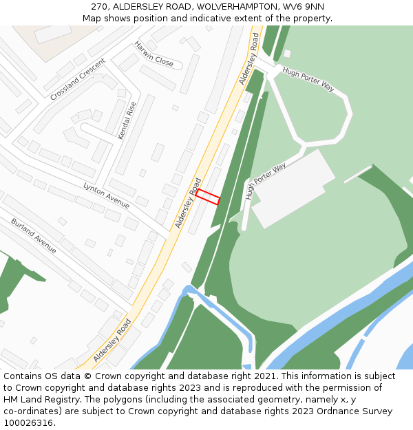 270, ALDERSLEY ROAD, WOLVERHAMPTON, WV6 9NN: Location map and indicative extent of plot