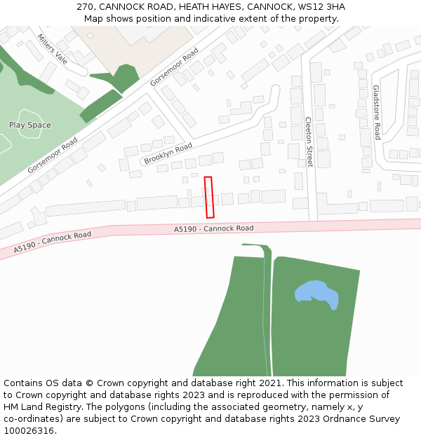270, CANNOCK ROAD, HEATH HAYES, CANNOCK, WS12 3HA: Location map and indicative extent of plot