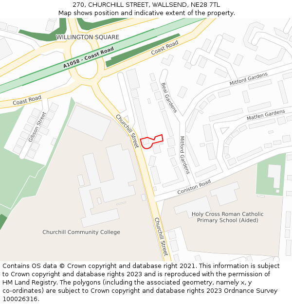 270, CHURCHILL STREET, WALLSEND, NE28 7TL: Location map and indicative extent of plot