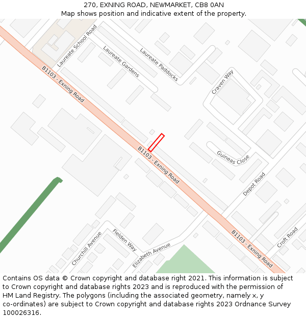 270, EXNING ROAD, NEWMARKET, CB8 0AN: Location map and indicative extent of plot