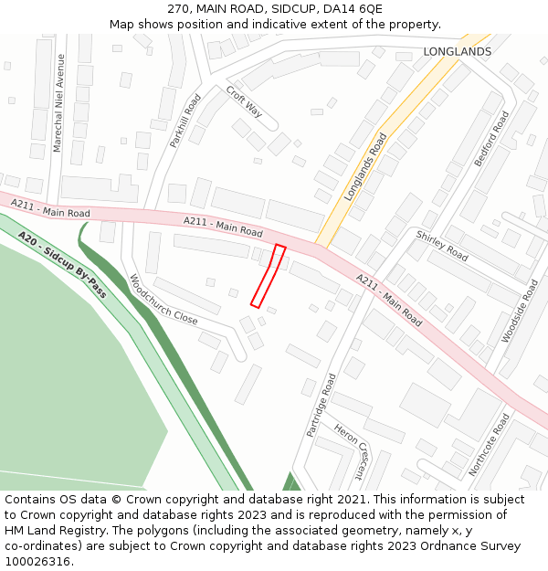 270, MAIN ROAD, SIDCUP, DA14 6QE: Location map and indicative extent of plot