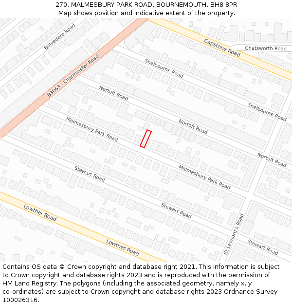 270, MALMESBURY PARK ROAD, BOURNEMOUTH, BH8 8PR: Location map and indicative extent of plot