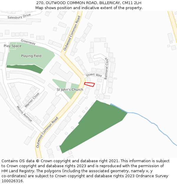 270, OUTWOOD COMMON ROAD, BILLERICAY, CM11 2LH: Location map and indicative extent of plot