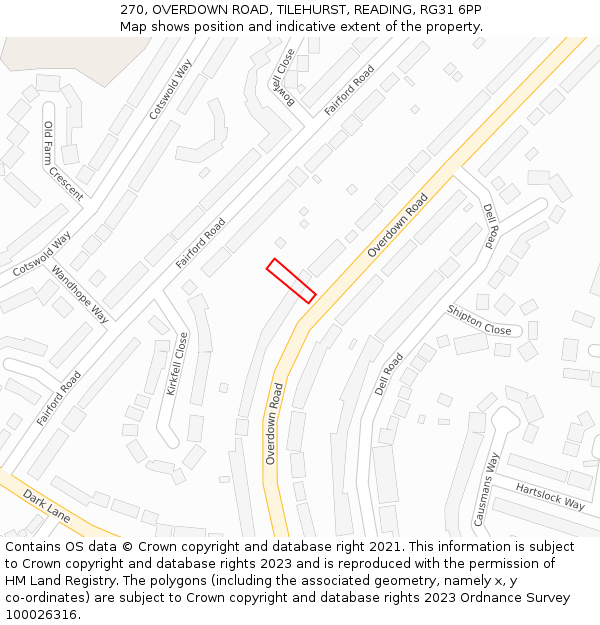 270, OVERDOWN ROAD, TILEHURST, READING, RG31 6PP: Location map and indicative extent of plot
