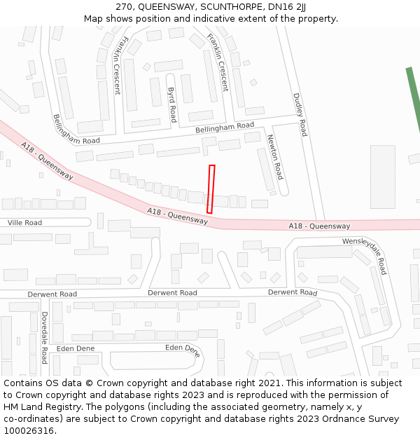 270, QUEENSWAY, SCUNTHORPE, DN16 2JJ: Location map and indicative extent of plot