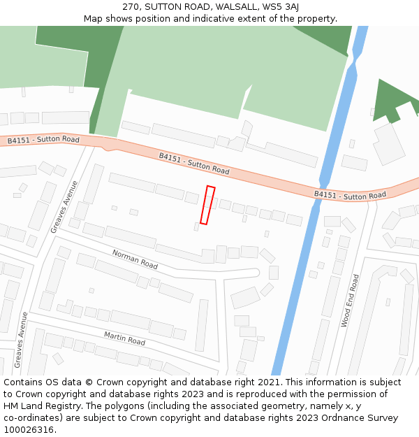 270, SUTTON ROAD, WALSALL, WS5 3AJ: Location map and indicative extent of plot