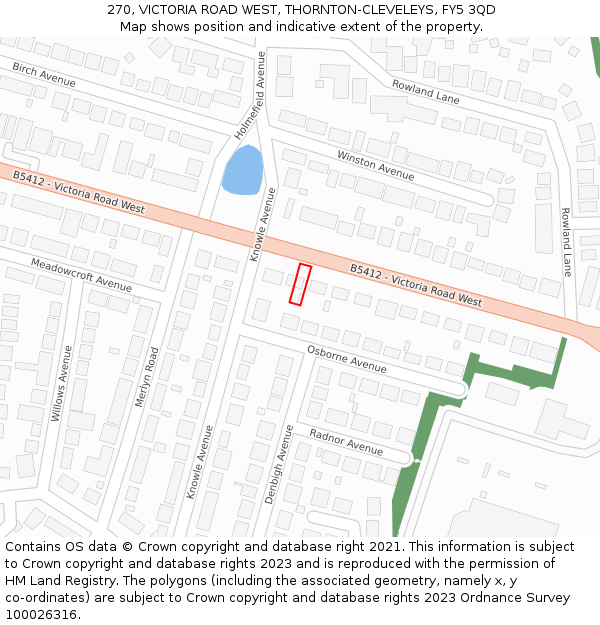 270, VICTORIA ROAD WEST, THORNTON-CLEVELEYS, FY5 3QD: Location map and indicative extent of plot