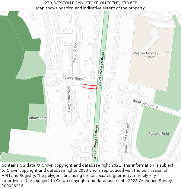 270, WESTON ROAD, STOKE-ON-TRENT, ST3 6EE: Location map and indicative extent of plot