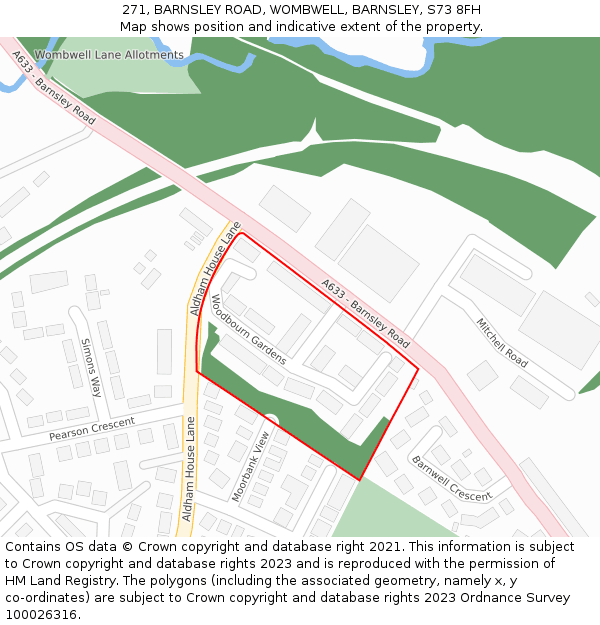 271, BARNSLEY ROAD, WOMBWELL, BARNSLEY, S73 8FH: Location map and indicative extent of plot