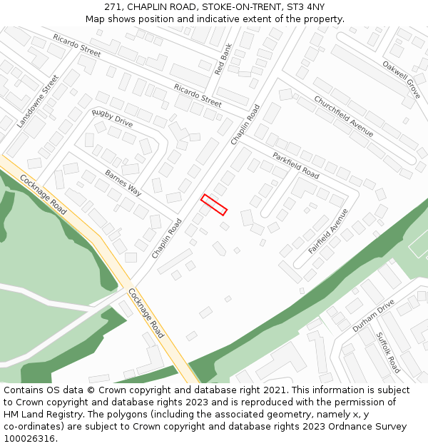 271, CHAPLIN ROAD, STOKE-ON-TRENT, ST3 4NY: Location map and indicative extent of plot