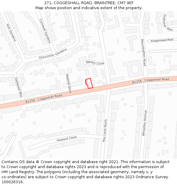 271, COGGESHALL ROAD, BRAINTREE, CM7 9EF: Location map and indicative extent of plot