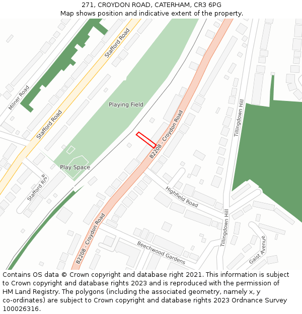 271, CROYDON ROAD, CATERHAM, CR3 6PG: Location map and indicative extent of plot