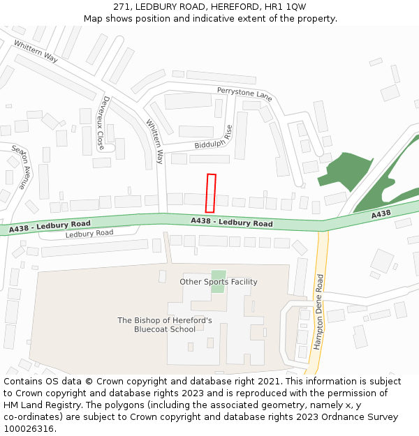 271, LEDBURY ROAD, HEREFORD, HR1 1QW: Location map and indicative extent of plot
