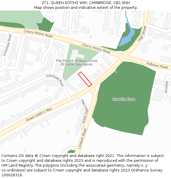 271, QUEEN EDITHS WAY, CAMBRIDGE, CB1 9NH: Location map and indicative extent of plot