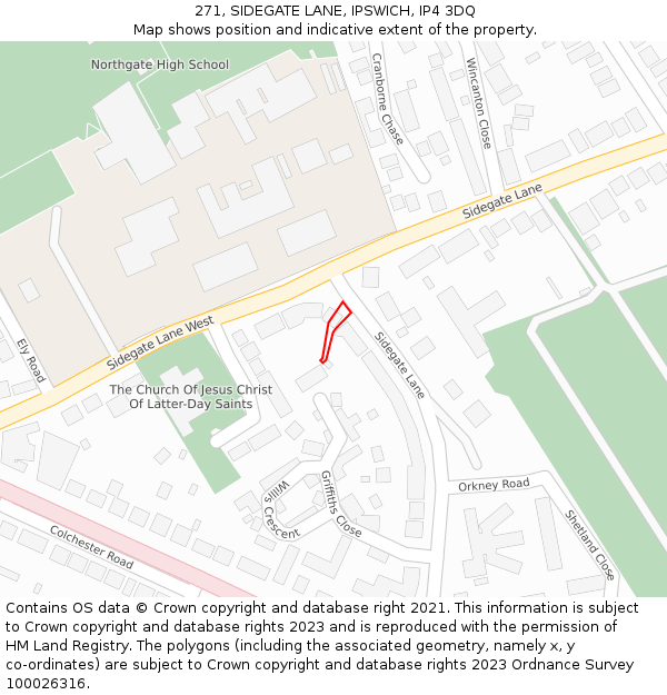 271, SIDEGATE LANE, IPSWICH, IP4 3DQ: Location map and indicative extent of plot