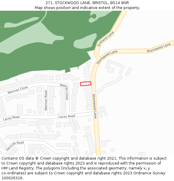 271, STOCKWOOD LANE, BRISTOL, BS14 8NR: Location map and indicative extent of plot