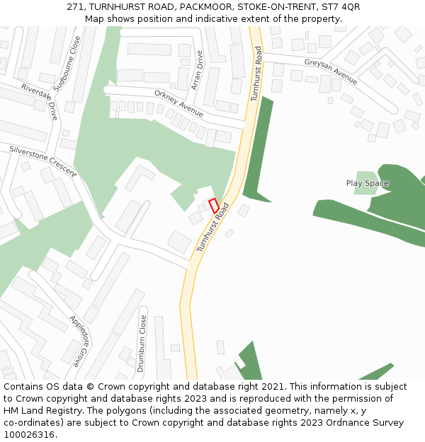 271, TURNHURST ROAD, PACKMOOR, STOKE-ON-TRENT, ST7 4QR: Location map and indicative extent of plot