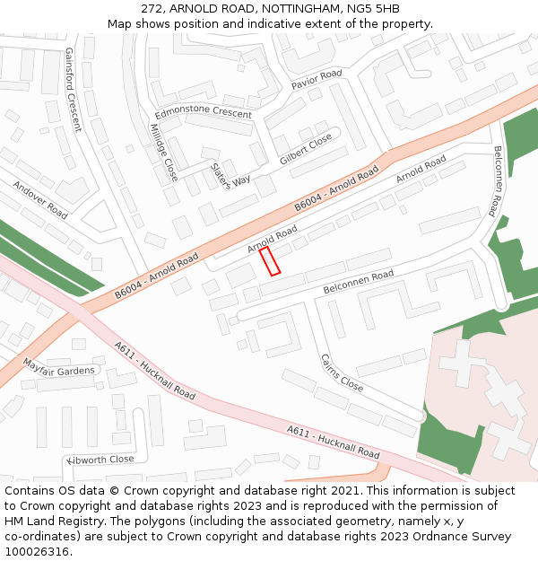 272, ARNOLD ROAD, NOTTINGHAM, NG5 5HB: Location map and indicative extent of plot