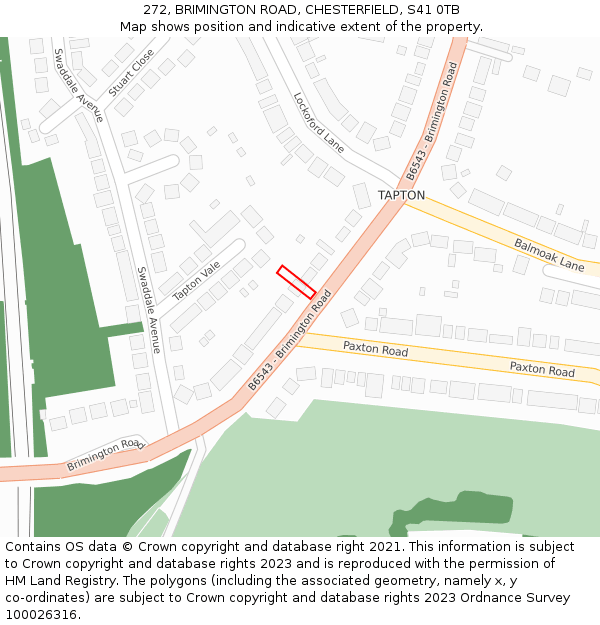 272, BRIMINGTON ROAD, CHESTERFIELD, S41 0TB: Location map and indicative extent of plot
