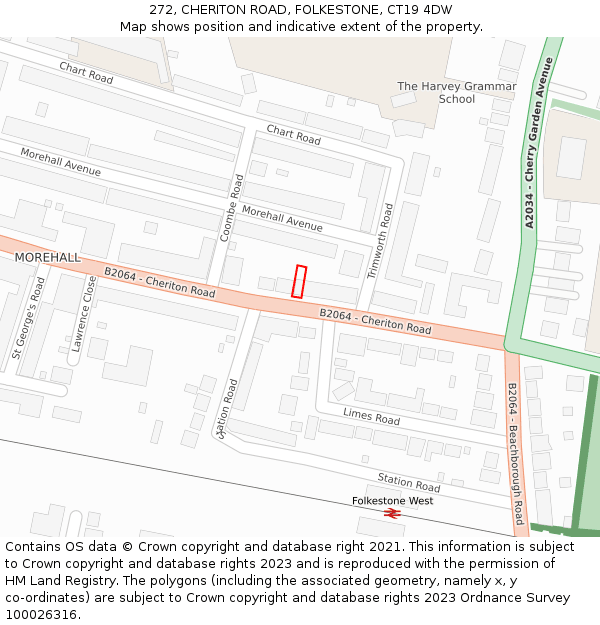 272, CHERITON ROAD, FOLKESTONE, CT19 4DW: Location map and indicative extent of plot