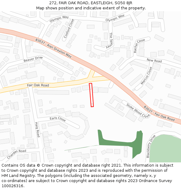 272, FAIR OAK ROAD, EASTLEIGH, SO50 8JR: Location map and indicative extent of plot