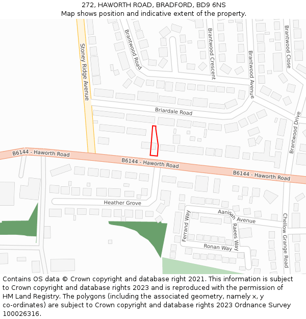 272, HAWORTH ROAD, BRADFORD, BD9 6NS: Location map and indicative extent of plot