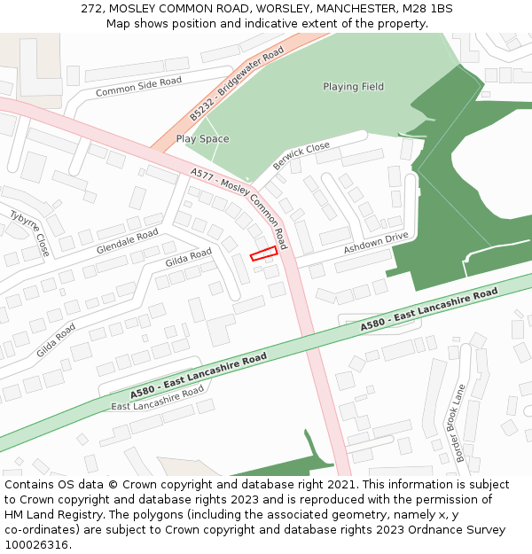 272, MOSLEY COMMON ROAD, WORSLEY, MANCHESTER, M28 1BS: Location map and indicative extent of plot