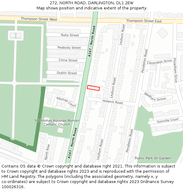 272, NORTH ROAD, DARLINGTON, DL1 2EW: Location map and indicative extent of plot