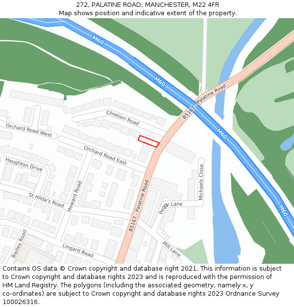 272, PALATINE ROAD, MANCHESTER, M22 4FR: Location map and indicative extent of plot