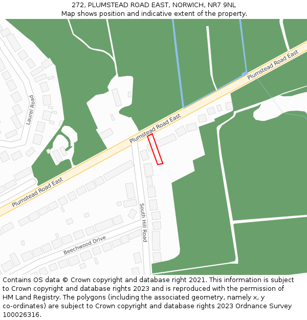 272, PLUMSTEAD ROAD EAST, NORWICH, NR7 9NL: Location map and indicative extent of plot
