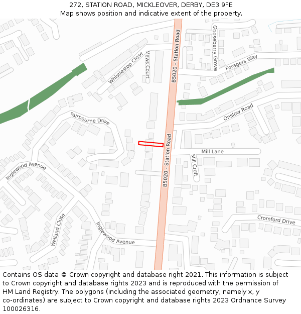 272, STATION ROAD, MICKLEOVER, DERBY, DE3 9FE: Location map and indicative extent of plot