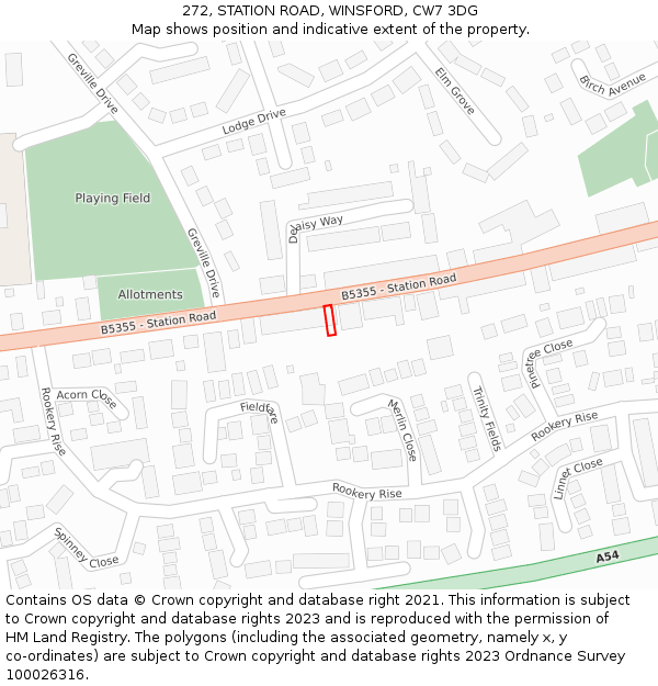 272, STATION ROAD, WINSFORD, CW7 3DG: Location map and indicative extent of plot