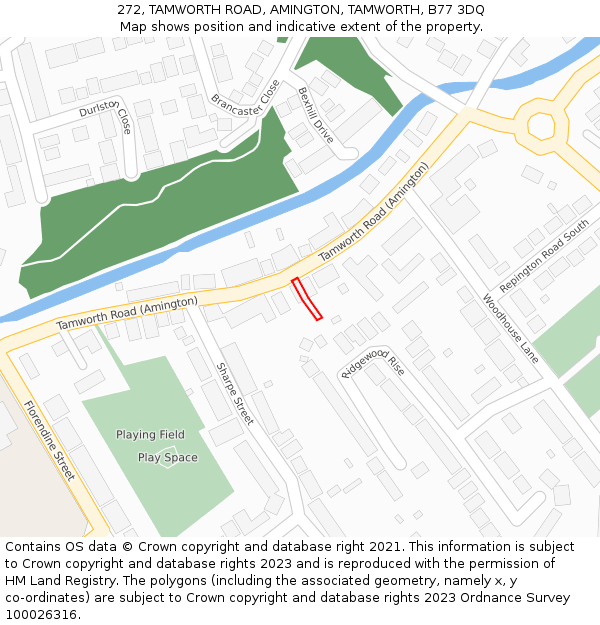 272, TAMWORTH ROAD, AMINGTON, TAMWORTH, B77 3DQ: Location map and indicative extent of plot
