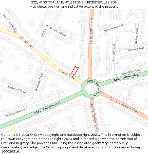 272, WIGSTON LANE, AYLESTONE, LEICESTER, LE2 8DH: Location map and indicative extent of plot