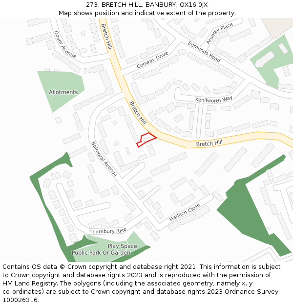 273, BRETCH HILL, BANBURY, OX16 0JX: Location map and indicative extent of plot