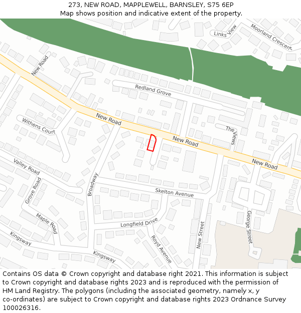 273, NEW ROAD, MAPPLEWELL, BARNSLEY, S75 6EP: Location map and indicative extent of plot