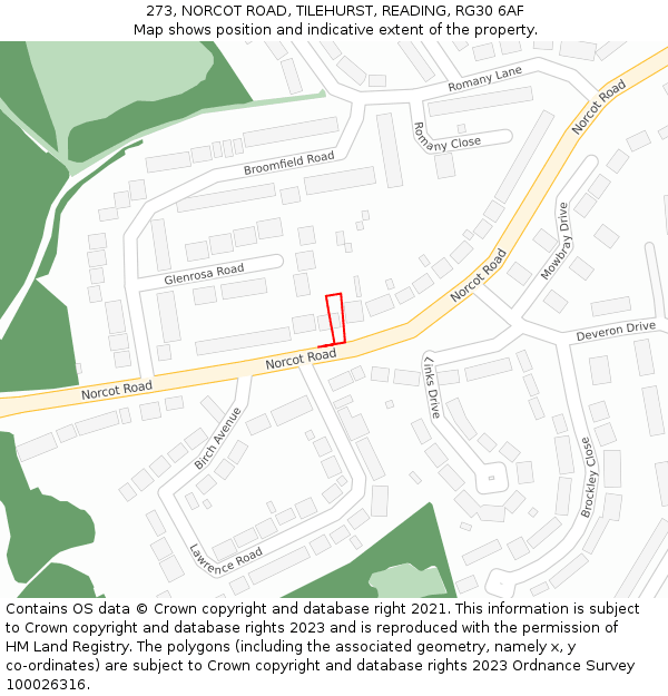 273, NORCOT ROAD, TILEHURST, READING, RG30 6AF: Location map and indicative extent of plot