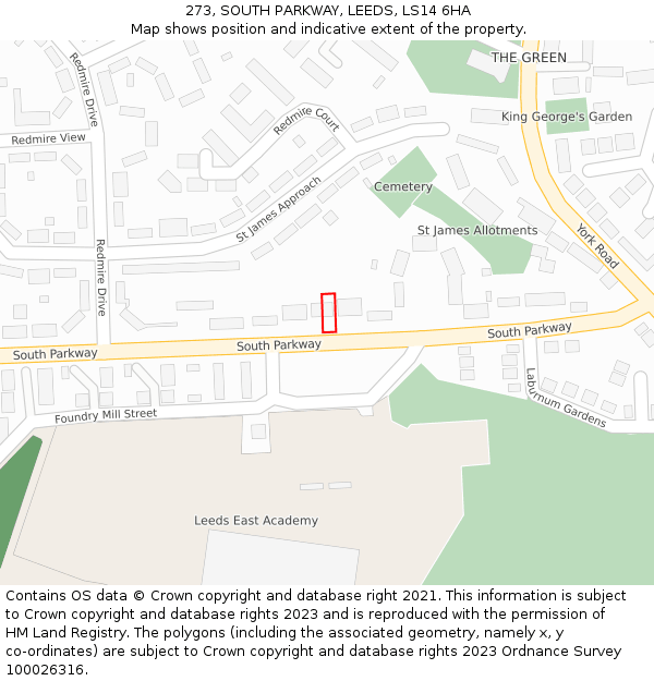 273, SOUTH PARKWAY, LEEDS, LS14 6HA: Location map and indicative extent of plot