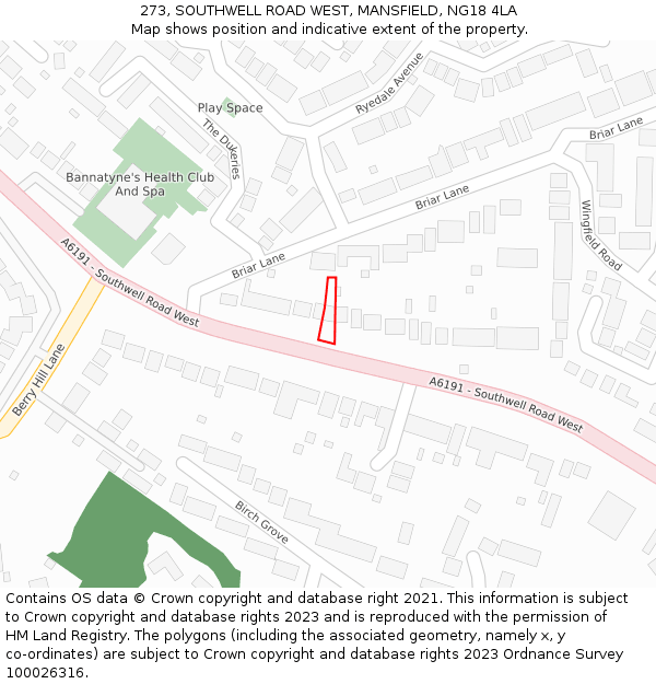 273, SOUTHWELL ROAD WEST, MANSFIELD, NG18 4LA: Location map and indicative extent of plot