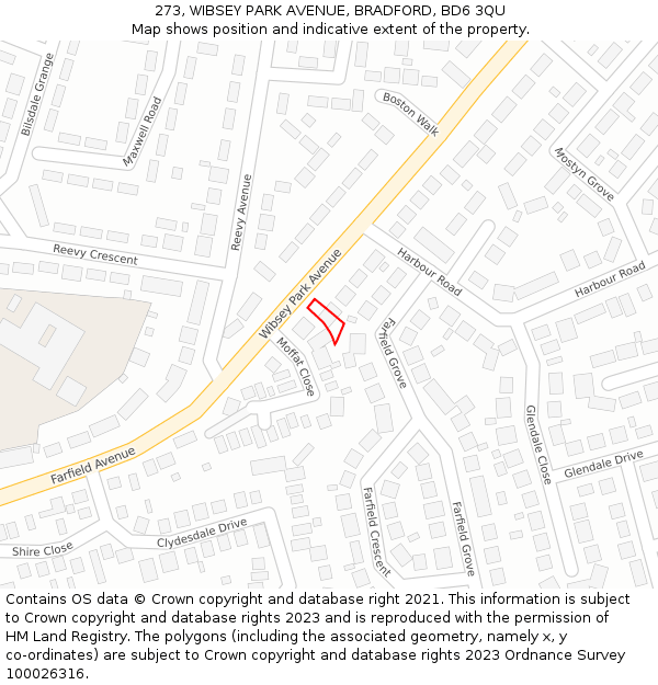 273, WIBSEY PARK AVENUE, BRADFORD, BD6 3QU: Location map and indicative extent of plot