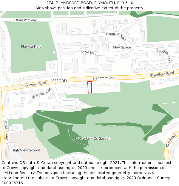 274, BLANDFORD ROAD, PLYMOUTH, PL3 6HX: Location map and indicative extent of plot