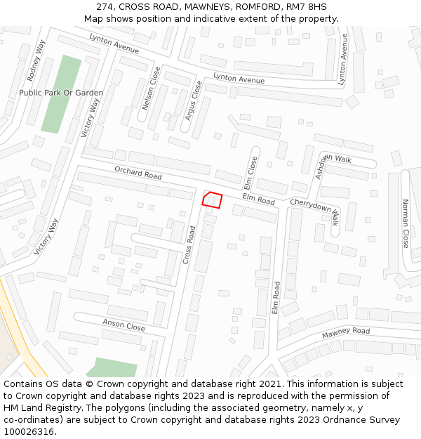 274, CROSS ROAD, MAWNEYS, ROMFORD, RM7 8HS: Location map and indicative extent of plot