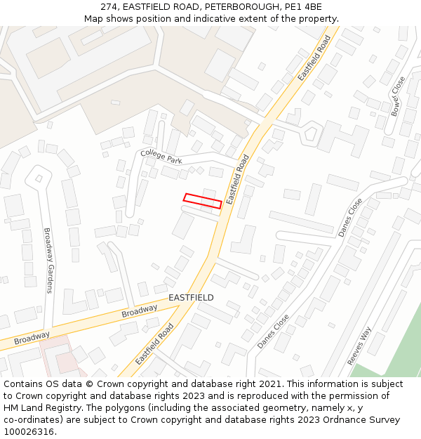 274, EASTFIELD ROAD, PETERBOROUGH, PE1 4BE: Location map and indicative extent of plot