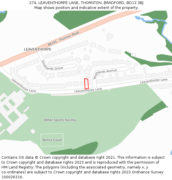 274, LEAVENTHORPE LANE, THORNTON, BRADFORD, BD13 3BJ: Location map and indicative extent of plot