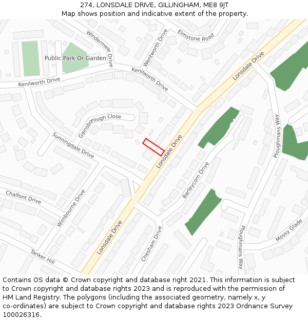 274, LONSDALE DRIVE, GILLINGHAM, ME8 9JT: Location map and indicative extent of plot